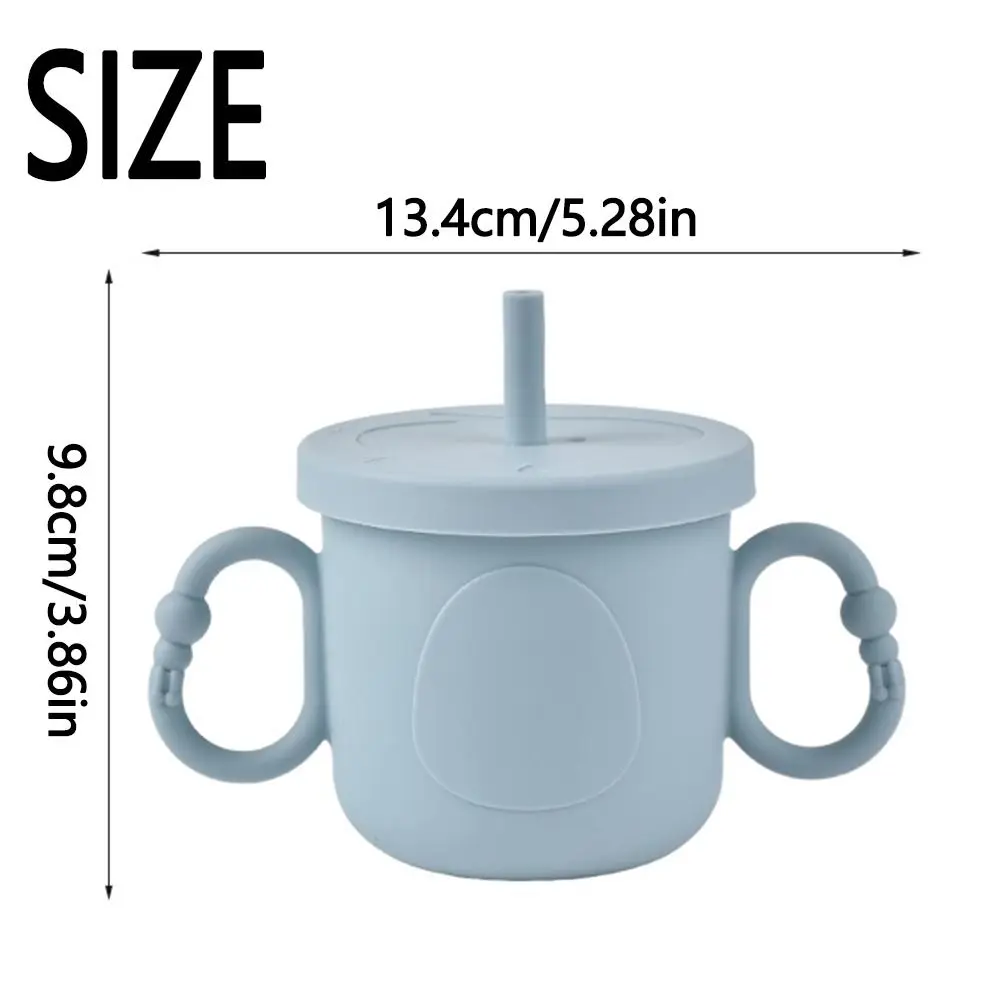 실리콘  훈련컵 휴대용 200ml 용 빨대컵 이중 손잡이 펭귄 프린트 용 빨대 물병