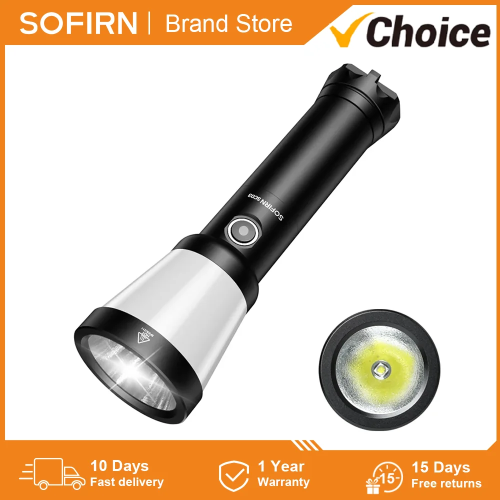 Sofirn SC03 Camping Light 2-in-1 Powerful Flashlight 2000LM USB C Rechargeable 21700 Lantern Outdoor Torch with Combo Side Light