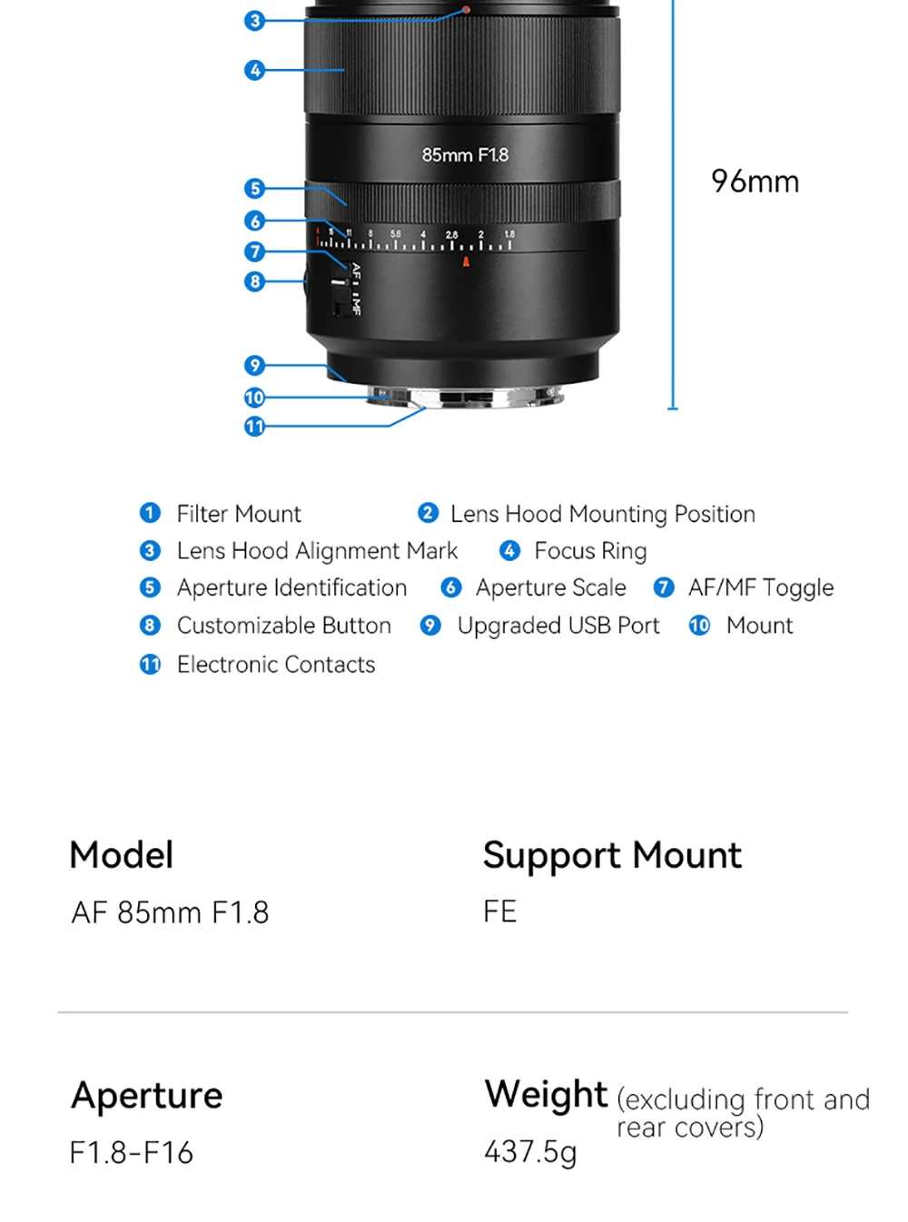 7artisans 85mm F1.8 Auto Focus STM Full Frame Large Aperture Prime Lens for Sony