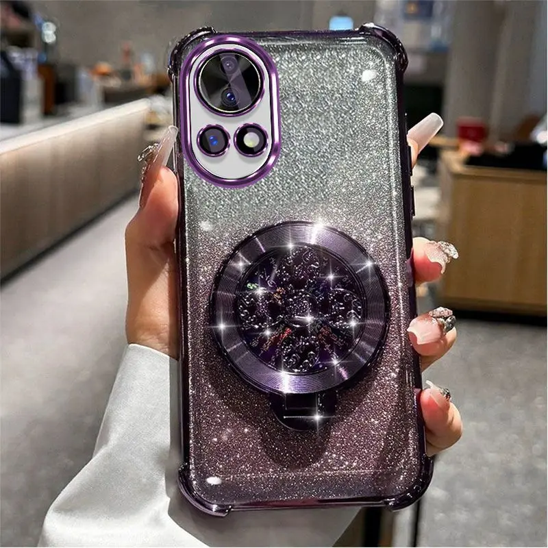 Gradient Glitter Electroplated Phone Case with Hand Strap Holder