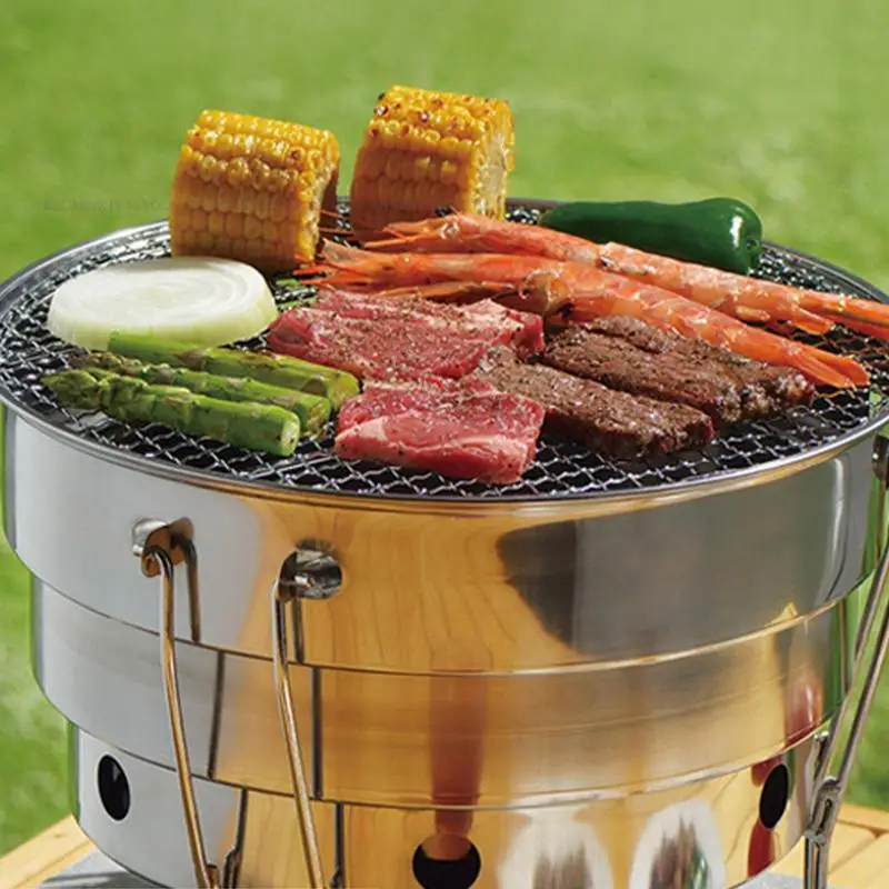 

Portable Outdoor BBQ Grill Folding Split Stainless Steel Fire Pit Cooking Tools Indoor Camping Charcoal Grill Camping Supplies