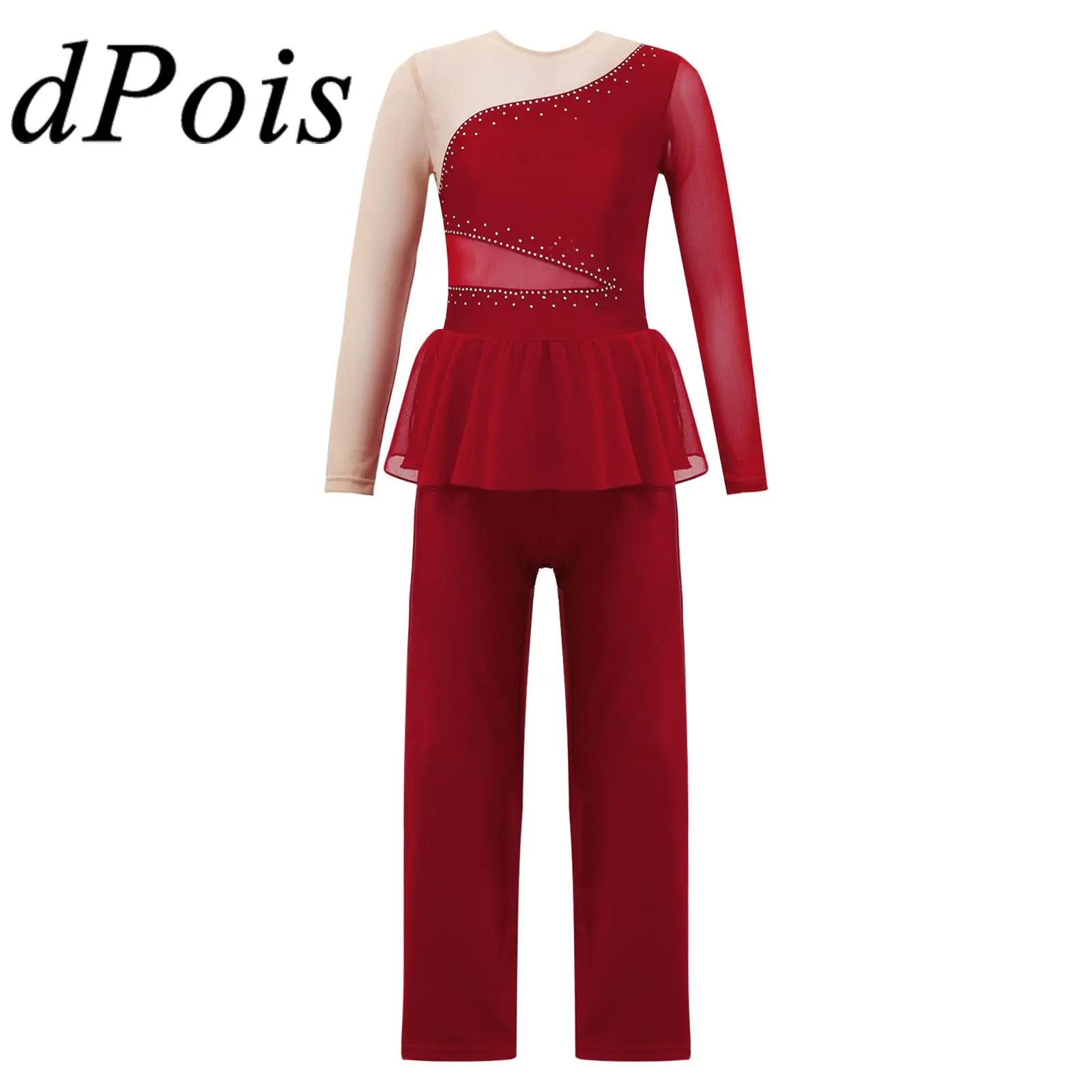 

Children Long Sleeve Shiny Rhinestone Skating Jumpsuit Teens Ballet Dance Jumpsuits Dancewear Kids Gymnastics Leotards for Girls