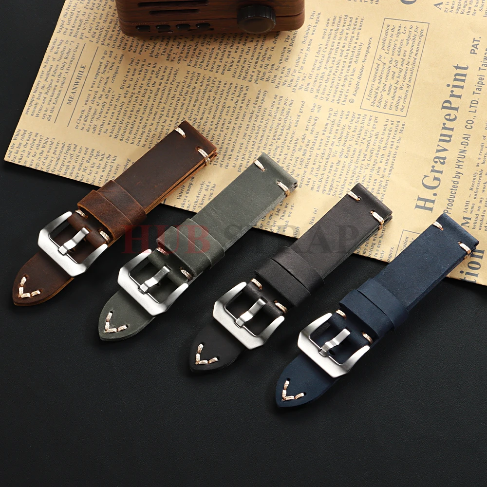 18mm 20mm 22mm 24mm 26mm Vintage Rindsleder Uhrenarmband Handgefertigte Nähte Lederarmband für Panerai für Seiko Smartwatch Armband – Detail 7
