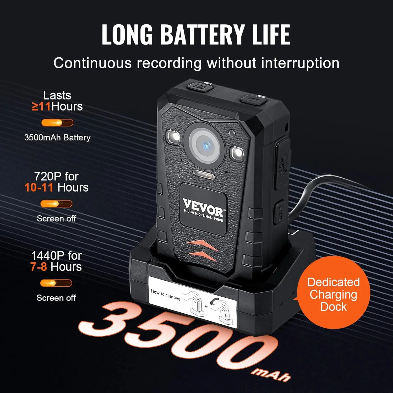 1440P HD Police Body Camera, 128GB Body Cam with Audio Video Recording Picture, Built-in 3500 mAh Battery, 2.0" LCD 3