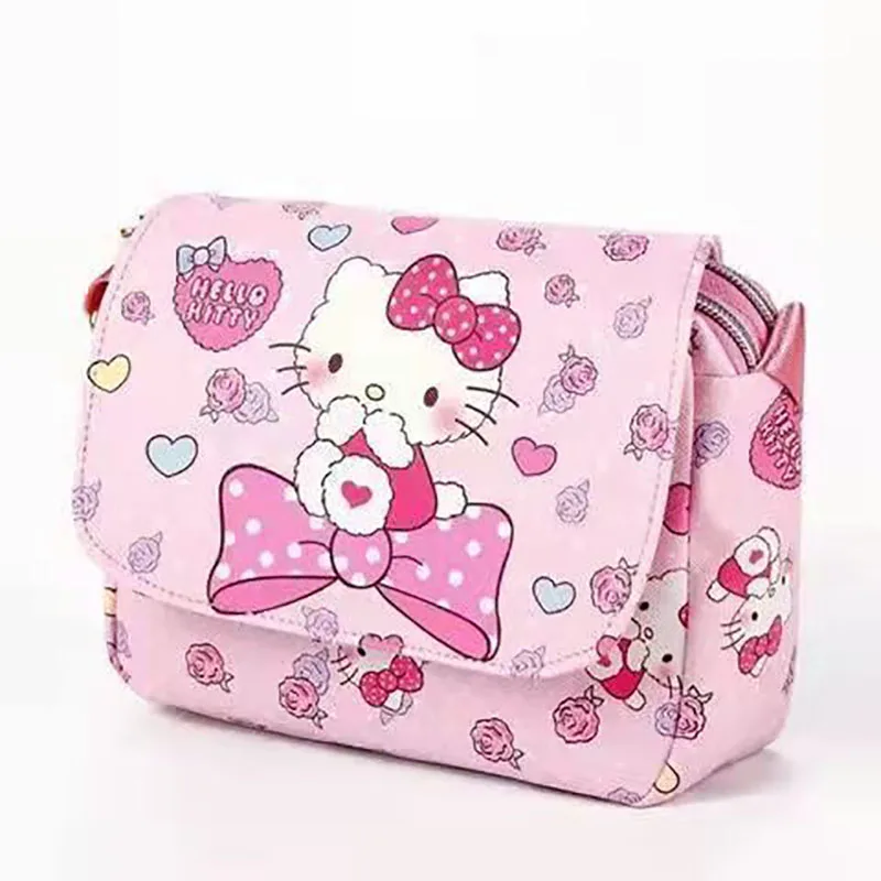 

Hello Kitty Girl New Double Zipper Buckle Messenger Bag Children Cartoon Printing Waterproof Leather Bag Shoulder Hand Small Bag