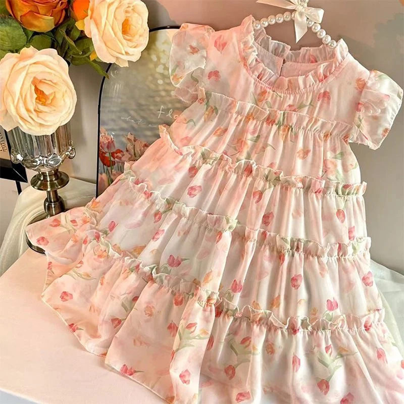 New Girls’ Dress Summer Dress 2025 Korean Version Stylish Children’s Floral Dress Super Fairy Little Girl Princess Dress New Girls’ Dress Summer Dress 2025 Korean Version Stylish Children’s Floral Dress Super Fairy Little Girl Princess Dress