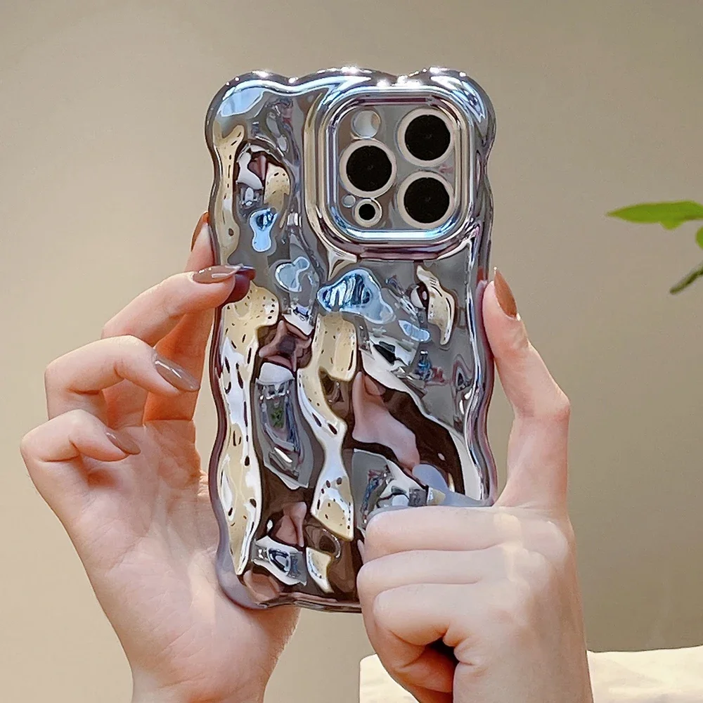 3D-Handyhülle mit Blasenwellenmuster für iPhone 17, 16, 15, 14, 13, 12, 11, Pro Max, galvanisierte, einfarbige, weiche, stoßfeste Abdeckung