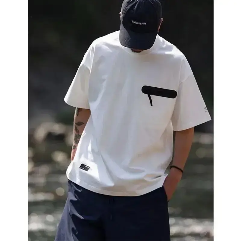 

Korean new men's heavyweight short-sleeved T-shirts loose casual national trend loose men's simple tops men clothing y2k tops