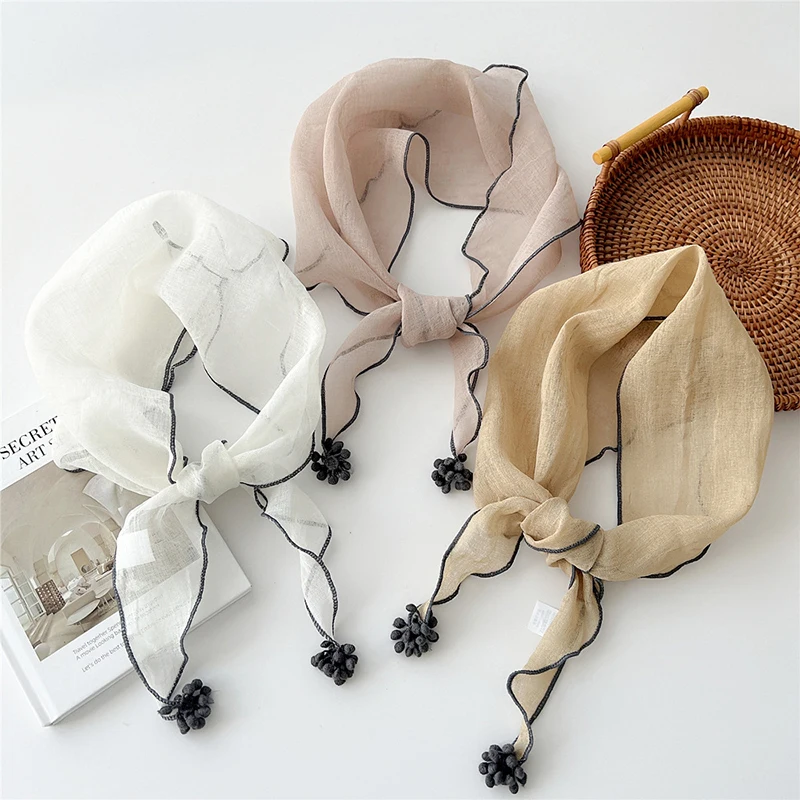 

Cotton Linen Triangle Scarf Solid Color Scarves Office Lady Wrist Hair Tie Headband Shawls And Wraps Neckerchief Headscarf