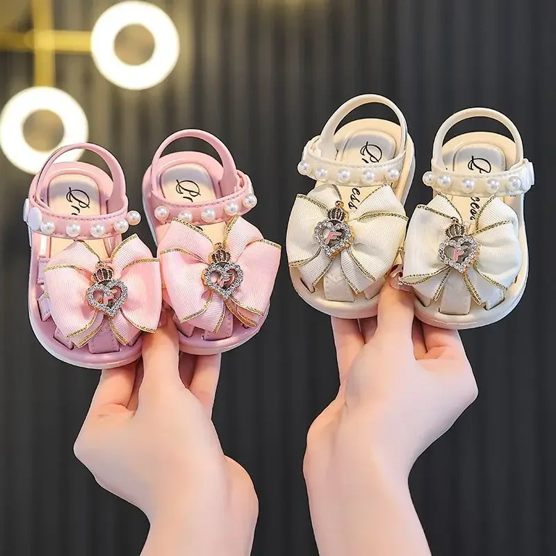 Kids Shoes Kids Sandals Baby Sandals Sandals And Clogs Summer Aged 0-3 Cute Bow Rhinestone Crown Style Baby Shoes For Girls Non-Slip Soft Children Toddler Kids Covered Toes Sandals