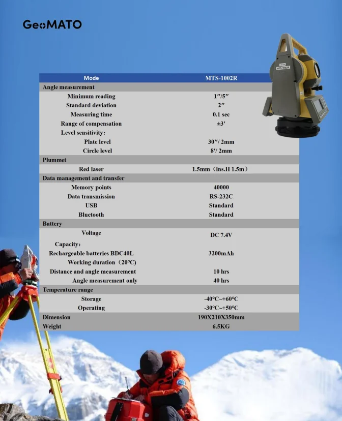 MATO Surveying Equipment MTS-1002R 600M Reflectorless High Accuracy Total statio
