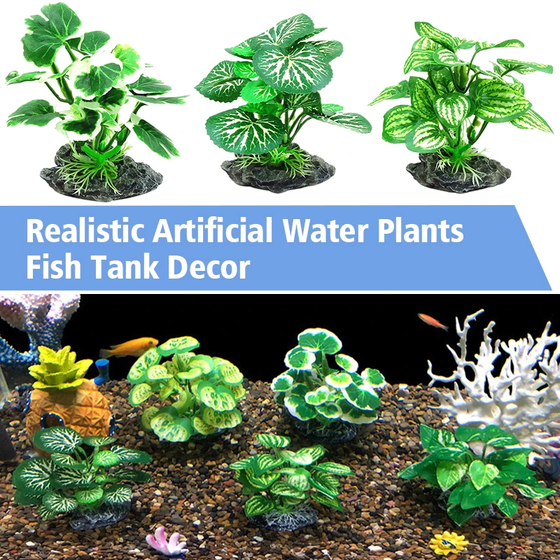 Artificial Plants, Fish Tank Decorations, Aquarium Ornaments, Artificial Aquarium Plants 1PC Realistic Artificial Water Plants For Terrarium Decor Silk Faux Green Realistic for Fish Tank Decor Turtle Jar Ornament