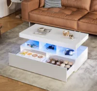 Table basse moderne Fangange avec rangement pour le salon, table centrale rectangulaire avec 2 tiroirs, 104x53x46cm, blanc/noir 6