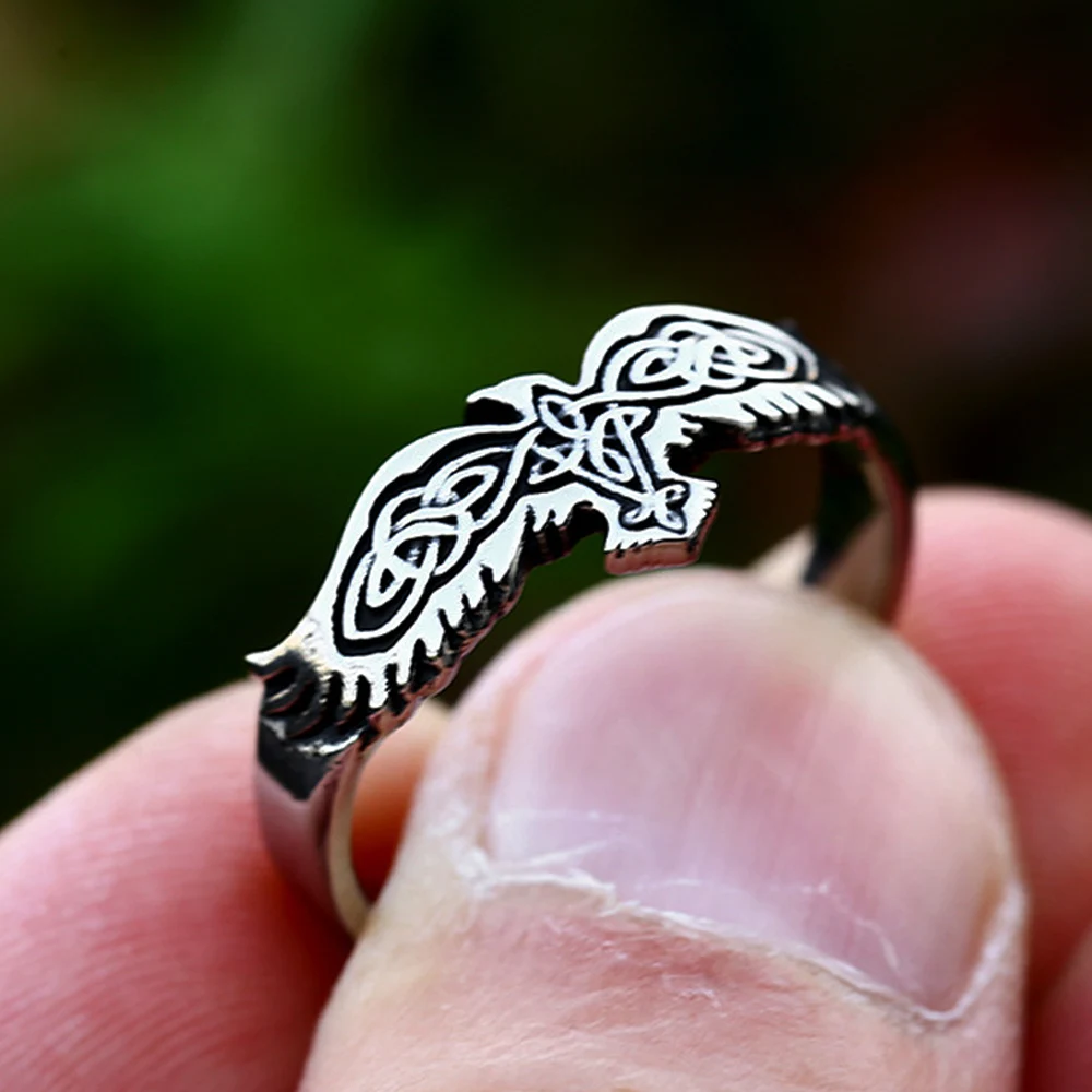 Semplice Nordic Viking Celtic Knot Ring Uomo Donna Moda Punk Retro Odin Raven Anello In Acciaio Inossidabile Amuleto Gioielli Regalo All'Ingrosso