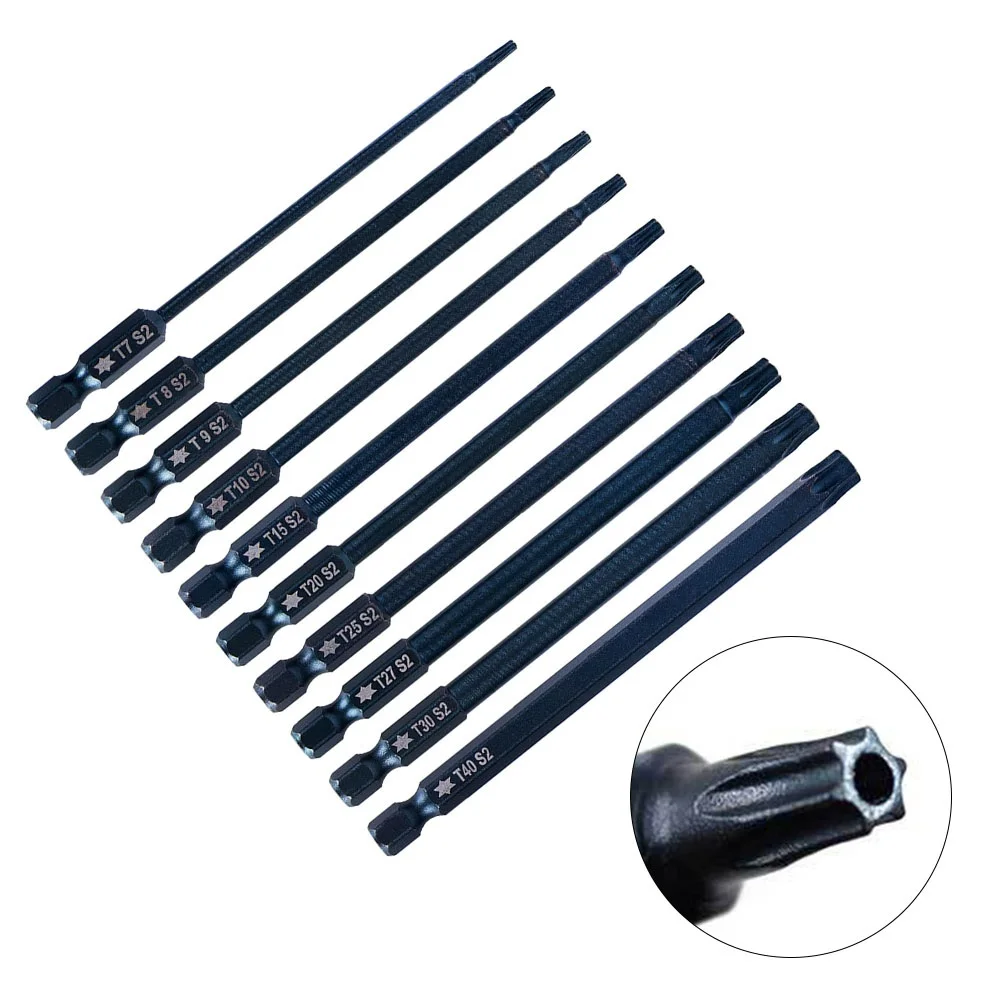 1pc 100mm Length Magnetic Torx Screwdriver Bits 1/4 Inch Hex Shank Torx Impact Duty Screw Driver Bit Electric Power Tools T7-T40