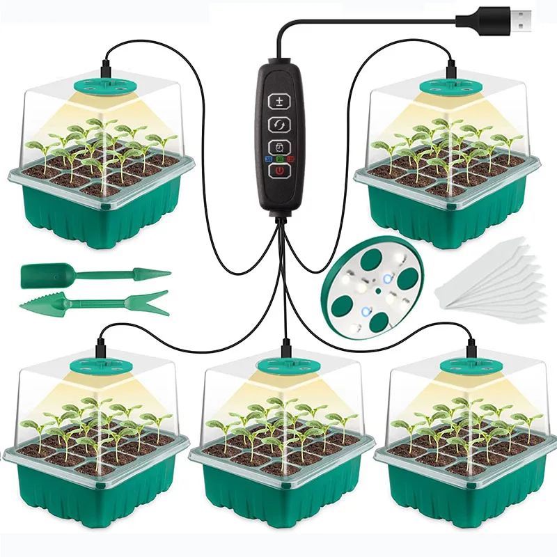 FullSpectrumLEDGrowLightSeedStarterTraysGreenhouseGrowingLamp12HolePerTray