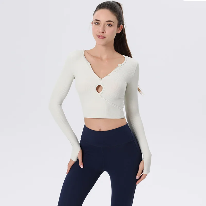 New Yoga Clothing Top Women's Long-sleeved Sports Badminton Loose Running Fitness Pilates Training