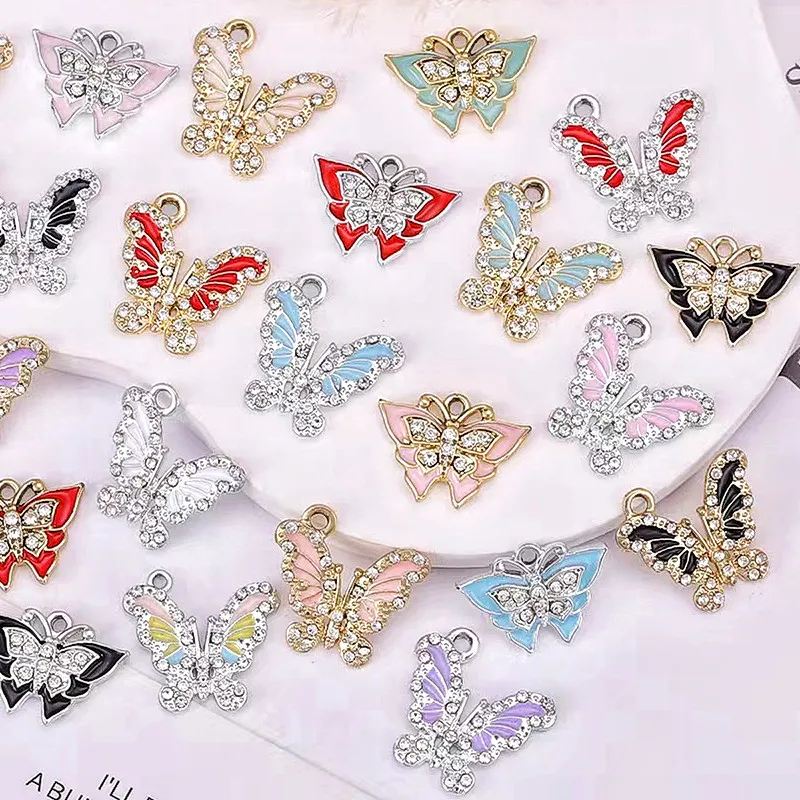 

10pcs Crystal Rhinestones Colorful Butterfly Enamel Charms DIY Earrings Necklace Bracelet Hair Accessories Exquisite Pendants