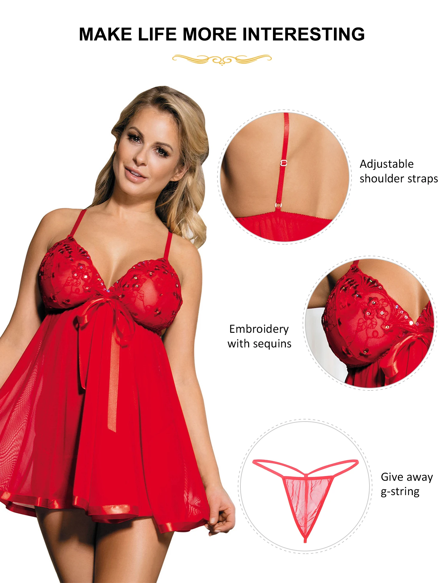 Ensemble Nuit Romantique Cadeau Chemise De Nuit Babydoll Ohyeahlady - Lingerie Sexy Avec String Pour Femme Grande Taille Nuisette Femme Grande Taille