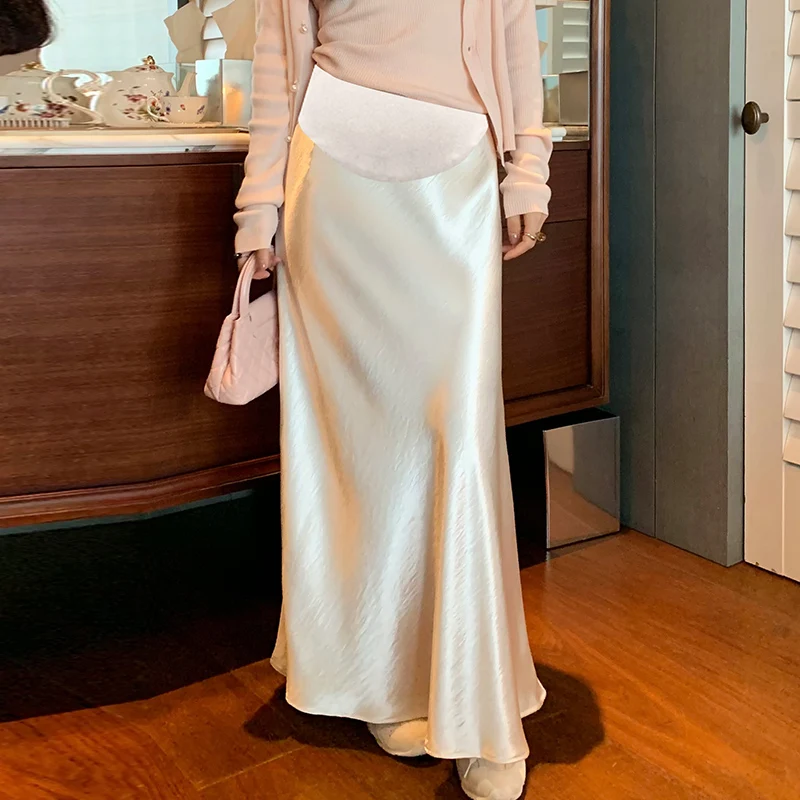 Maternity New Early Spring Vinegar Satin Covers Strap Slim A-line Long Skirt High Waist Drooping Fish Tail Youth Pregnancy