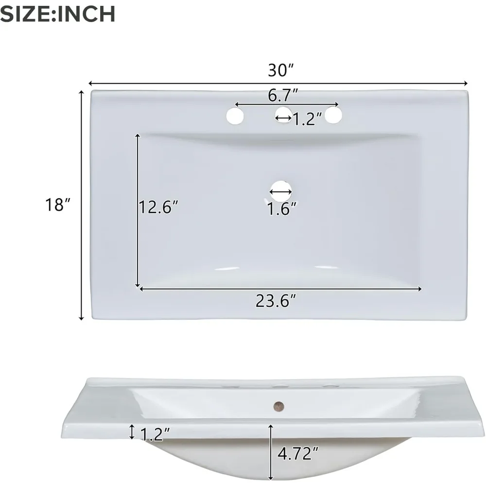 30" Bathroom Vanity with Sink,Freestanding Bathroom Vanity and Basin Sink Combo with Three Drawers and Two Door Shelves, (White) 4