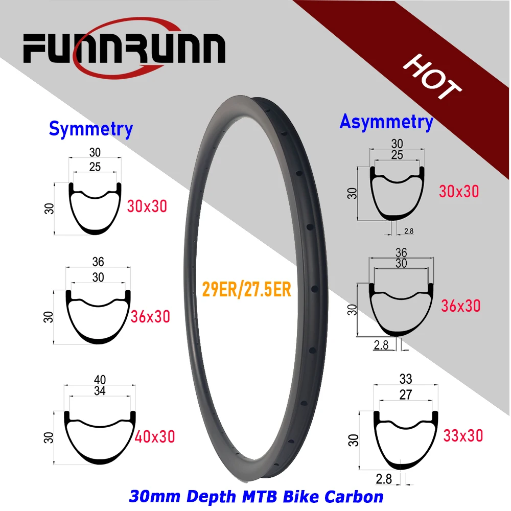 Carbon Bike Wheelset 29ER/27.5ER MTB Rim Disc Asymmetry/symmetry Clincher Tubeless 30/33/36/40mm Width 30mm Depth UD 3K