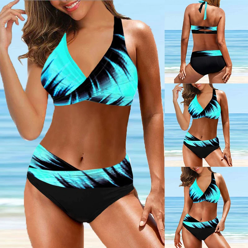 

Новинка 2022, женский сексуальный купальник-бикини, купальный костюм из двух предметов, летний купальник с высокой талией, пляжная одежда, монокини с винтажным принтом