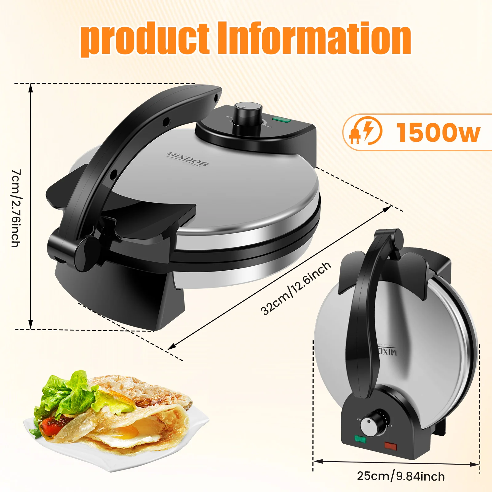 1 Pc Electric Roti Maker Multi-functional Tortilla Press Nonstick Tortilla Maker Compact Chapati Machine for Kitchen Accessories