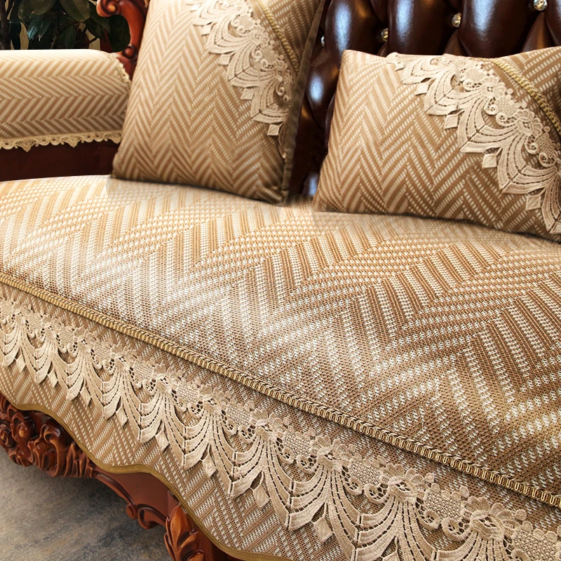 

Summer Ice Silk Rattan Mat Fabric Sofa Cover Living Room Decorate Non-slip Sofa Cushion Armrest Towel Slipcover Home Decoration