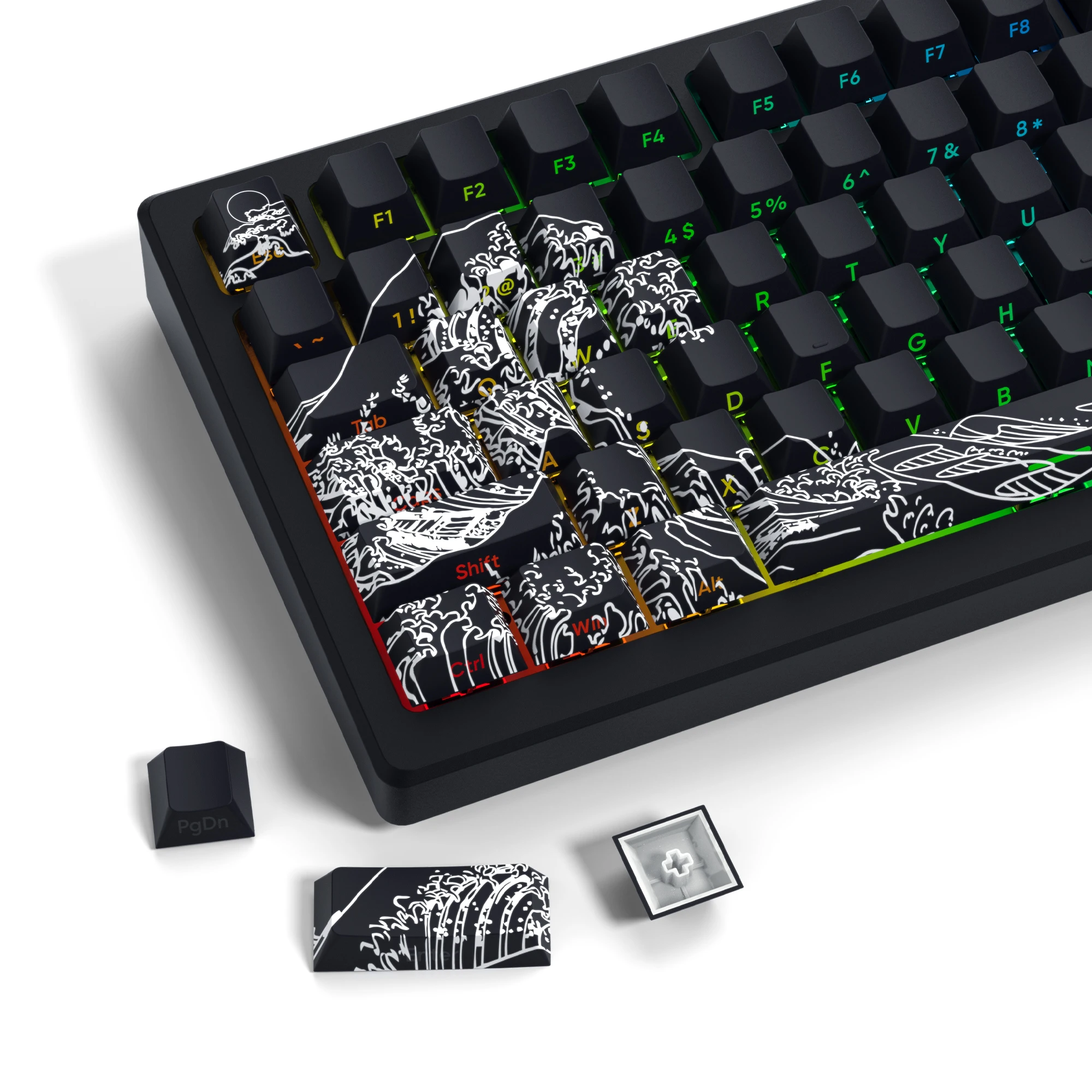 Pbt Keycaps para Cherry mx Gamer Teclado Mecânico Impressão Lateral Mar Negro Coral Backlit Side Dye-sub Cereja Perfil 131 Chaves
