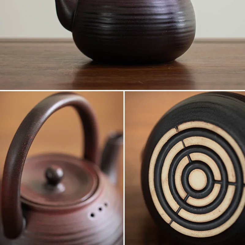 1000ML Retro Threaded Lifting Handle Teapot Chinese Ceramic Health Pot Large Capacity Boiling Water Kettle Kung Fu Tea Set