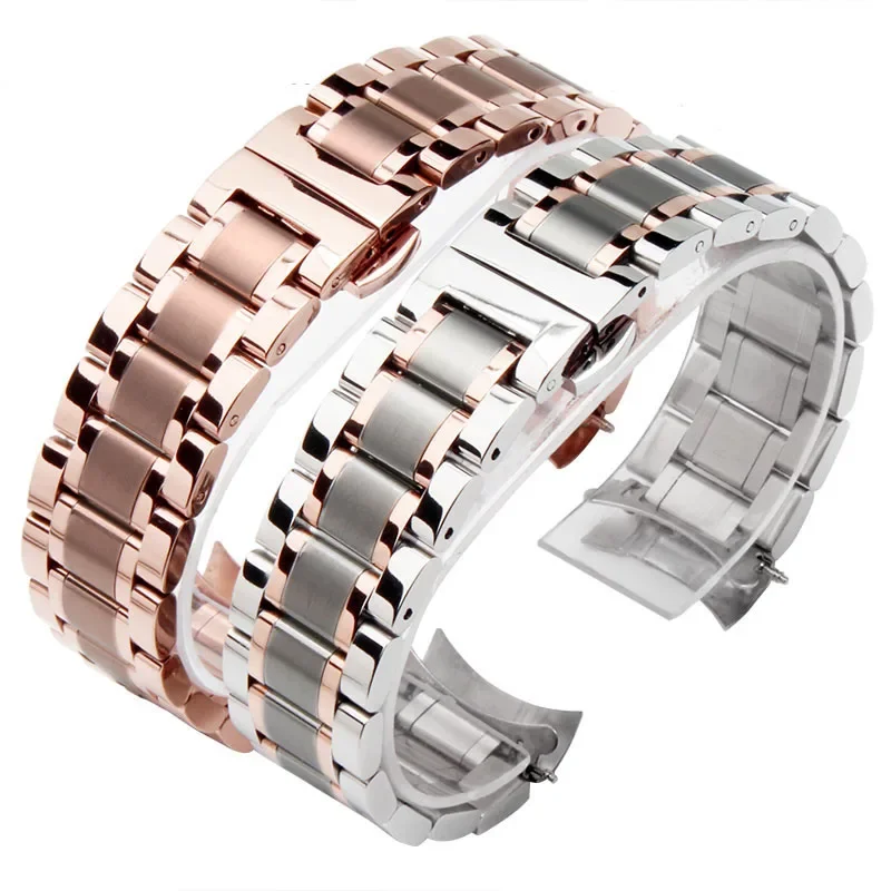 Elegant Curved End Stainless Steel Watchband - Versatile Strap