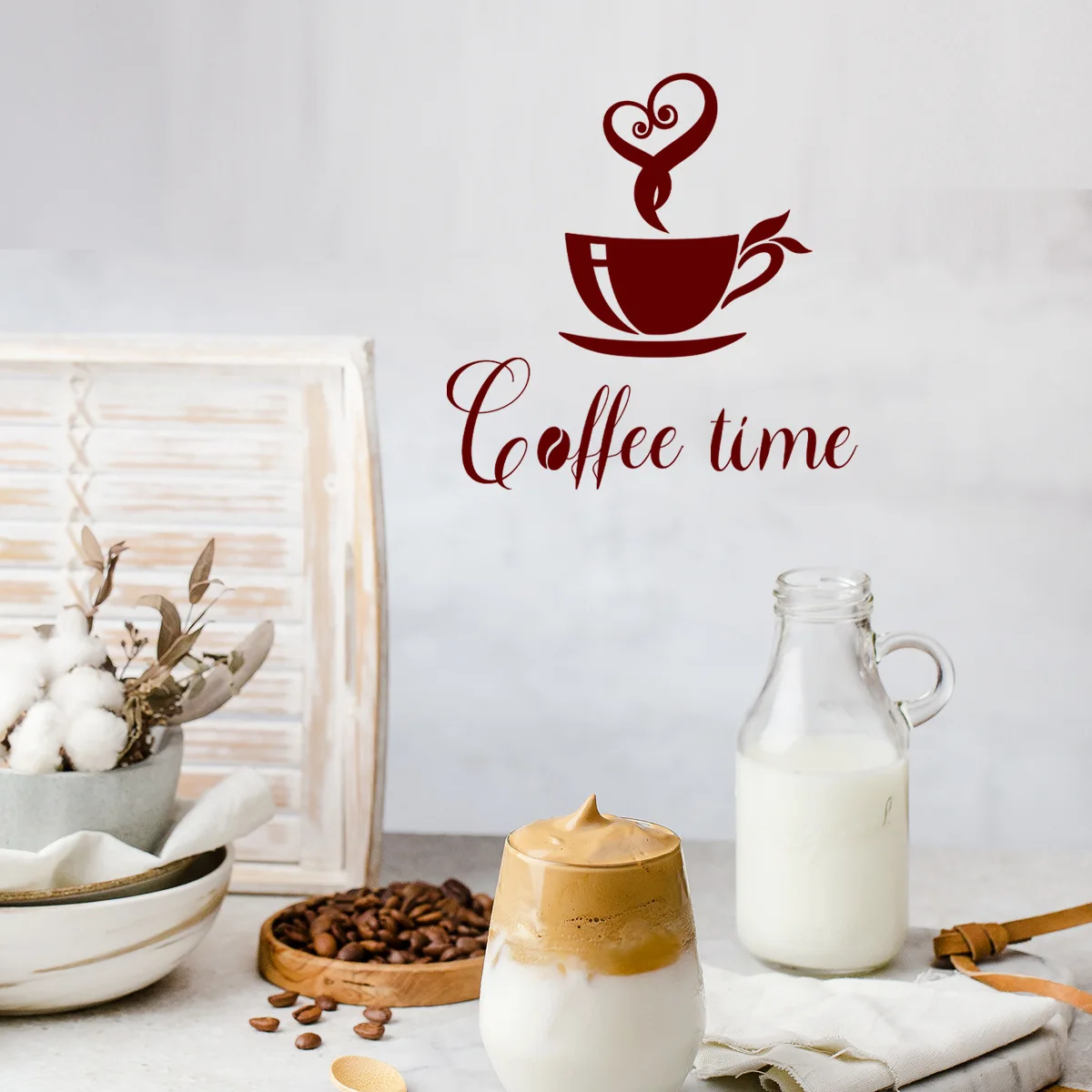 25*30cm Coffee Cup English Slogan Cartoon Wall Sticker  Diy Background Wall Restaurant Fridge Decoration Mural Pvc Wall Sticker wall mounted marker holder and organizer for whiteboard fridge locker and table