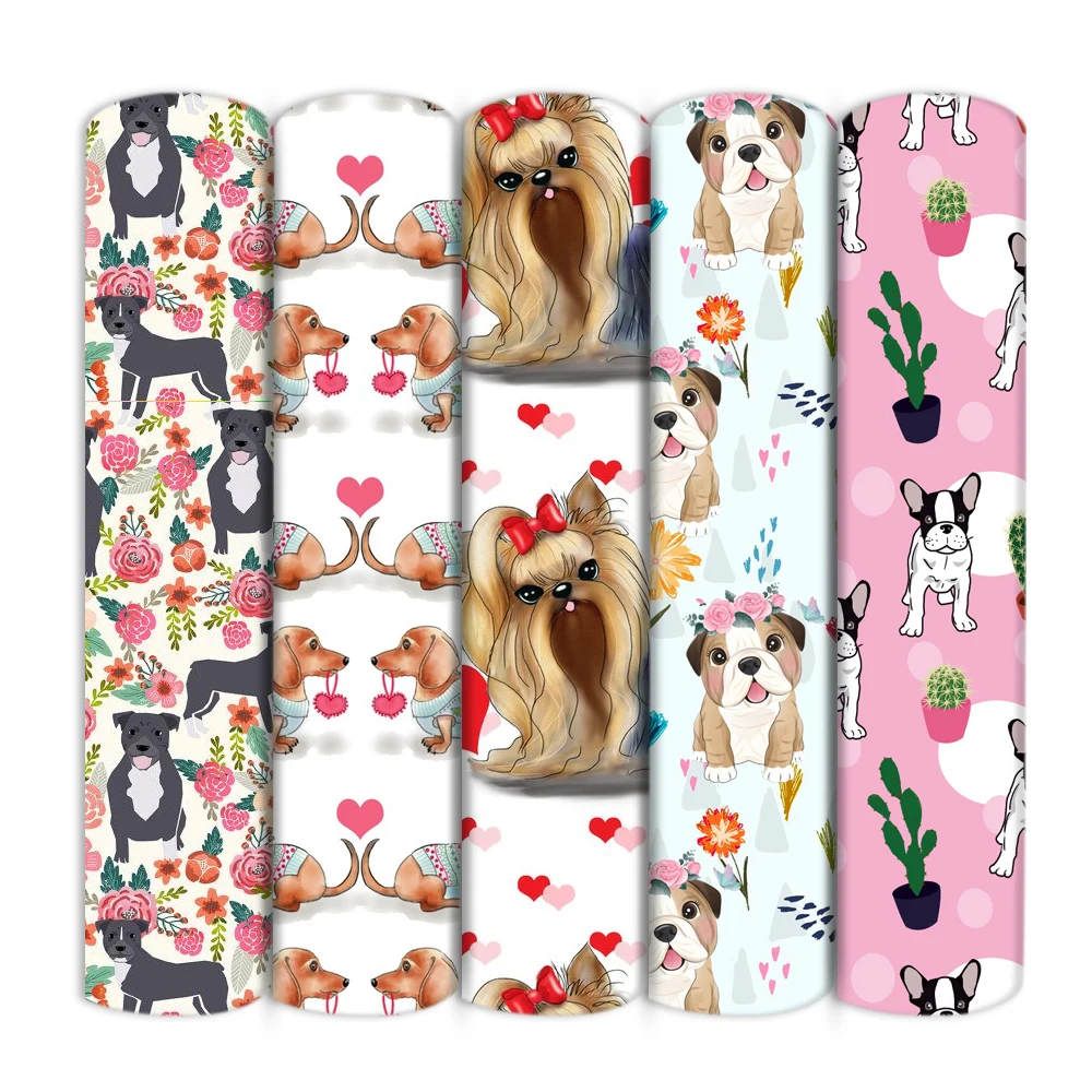 Polyester Cotton Fabric 4 Ways Stretch Animal Dog Printed Fabric By The Meter for Sewing Doll Dress DIY Craft Supplies 50*145cm
