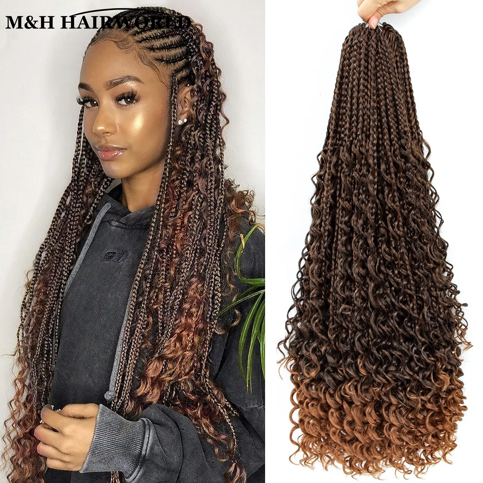 보호 박스 브레이드 크로셰 헤어 익스텐션, 흑인 여성용 합성 긴 여신 크로셰 브레이드, 곱슬 브레이딩 익스텐션 헤어 