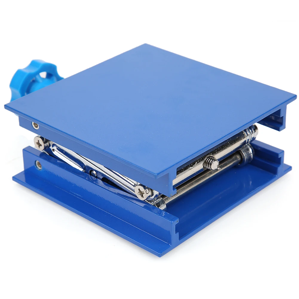 100 X 100mm Blue Electroplated Aluminum Lab Lifting Platform Stand Rack Scissor Jack Lifter