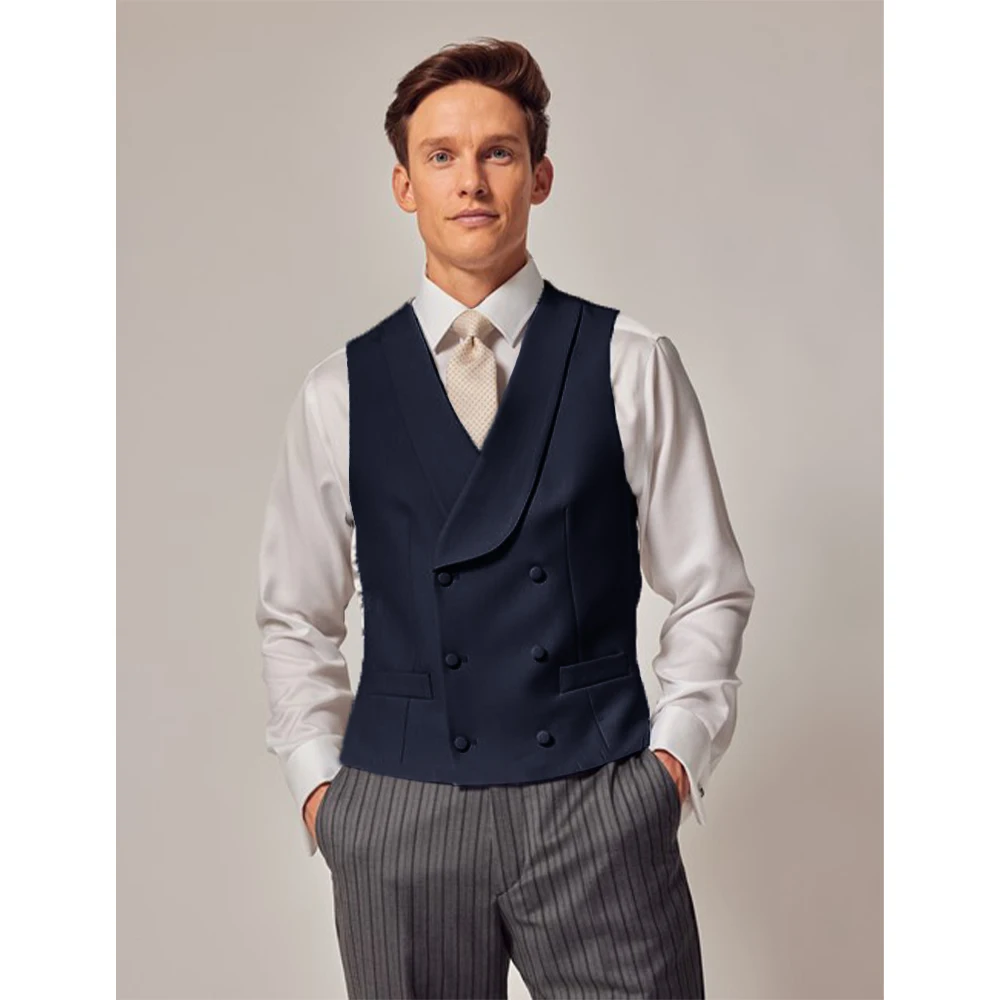 Double Breasted Men's Vest for Wedding Party Dress Vest Man Formal Shawl Lapel Gentleman Vests for Grooms Suits Waistcoat Male 3