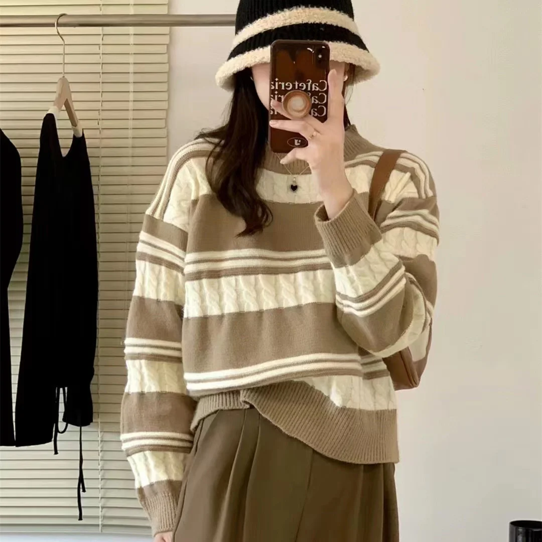 

Color Contrast Striped Loose Pullover Sweater tops For women Women's New Soft For Autumn And Winter 2022 QWI0