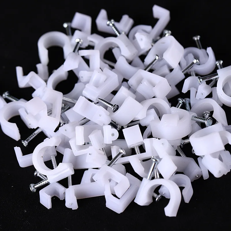 100pcs 케이블 클립 네일 클립 와이어 관리 클램프 흰색 고정 라운드 스틸 네..