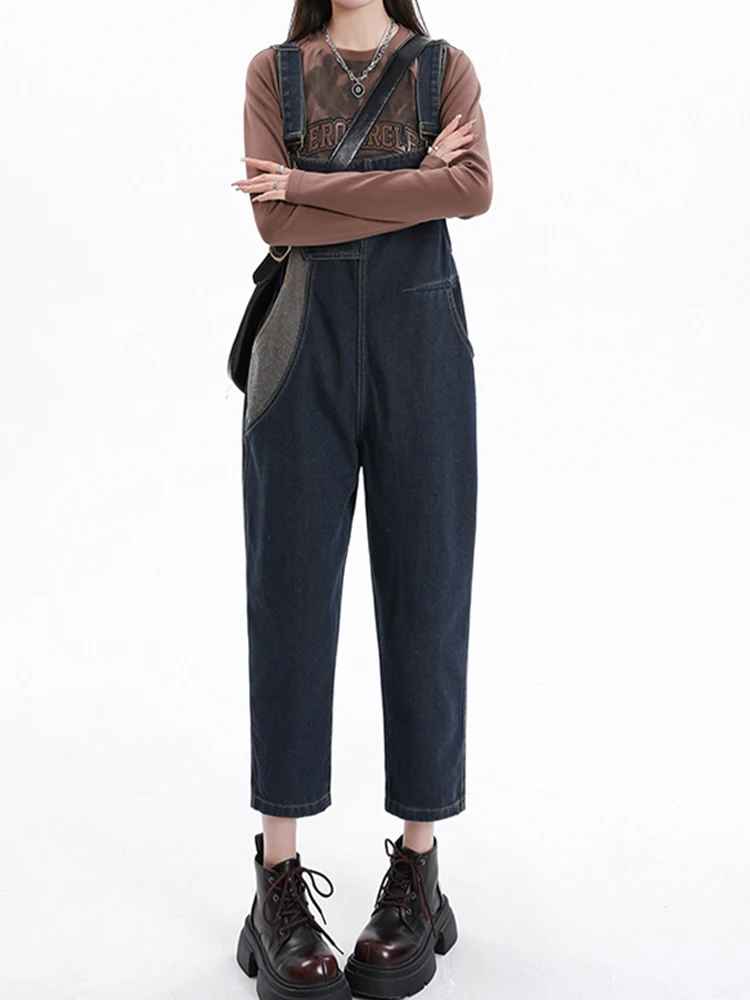 

Casual Contrasting Denim Loose And Slimming Back Strap Harlan Pants 2024 Spring New Fashionable Women'S Clothing