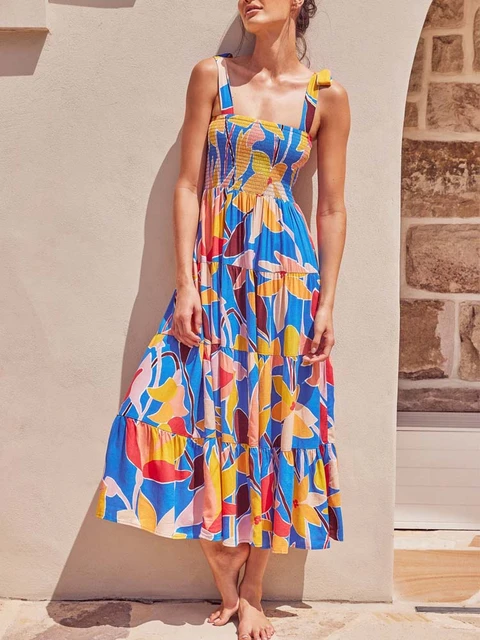 Womens Holiday Sleeveless Maxi Dress Ladies Summer Beach Boho Floral  Dresses New