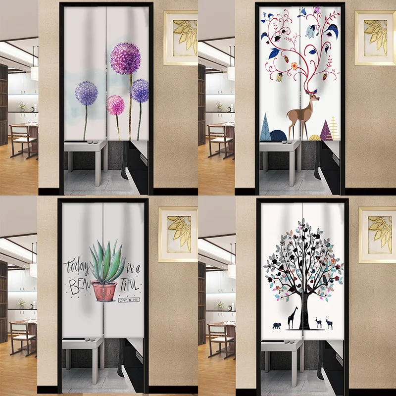 

Japanese Door Curtain Printed Partition Kitchen Doorway Decorative Plant Simple Drapes Cafe Restaurant Decor Noren Customize