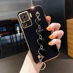 Elegant Love Heart Bracelet Chain Plating Silicone Case - Stylish & Durable Protective Cover with Realme Compatibility for Realme 8 4g (ZBMRSL Black)