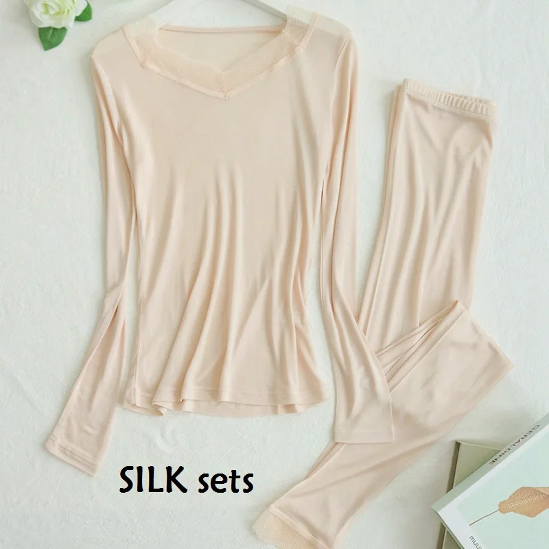 Fashion Silk Women's Silk Thermal Underwear Sets, Silk Long Johns for Women
