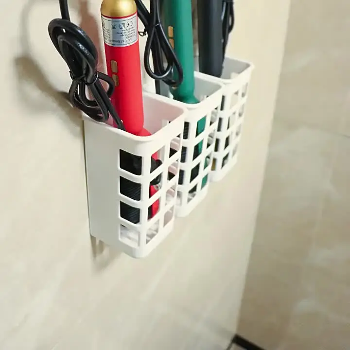 LAKYMIE Portaspazzole per capelli – Organizzatore da parete autoadesivo senza foratura, per ferro arricciacapelli e pettine per capelli, colore: bianco, 2 pezzi