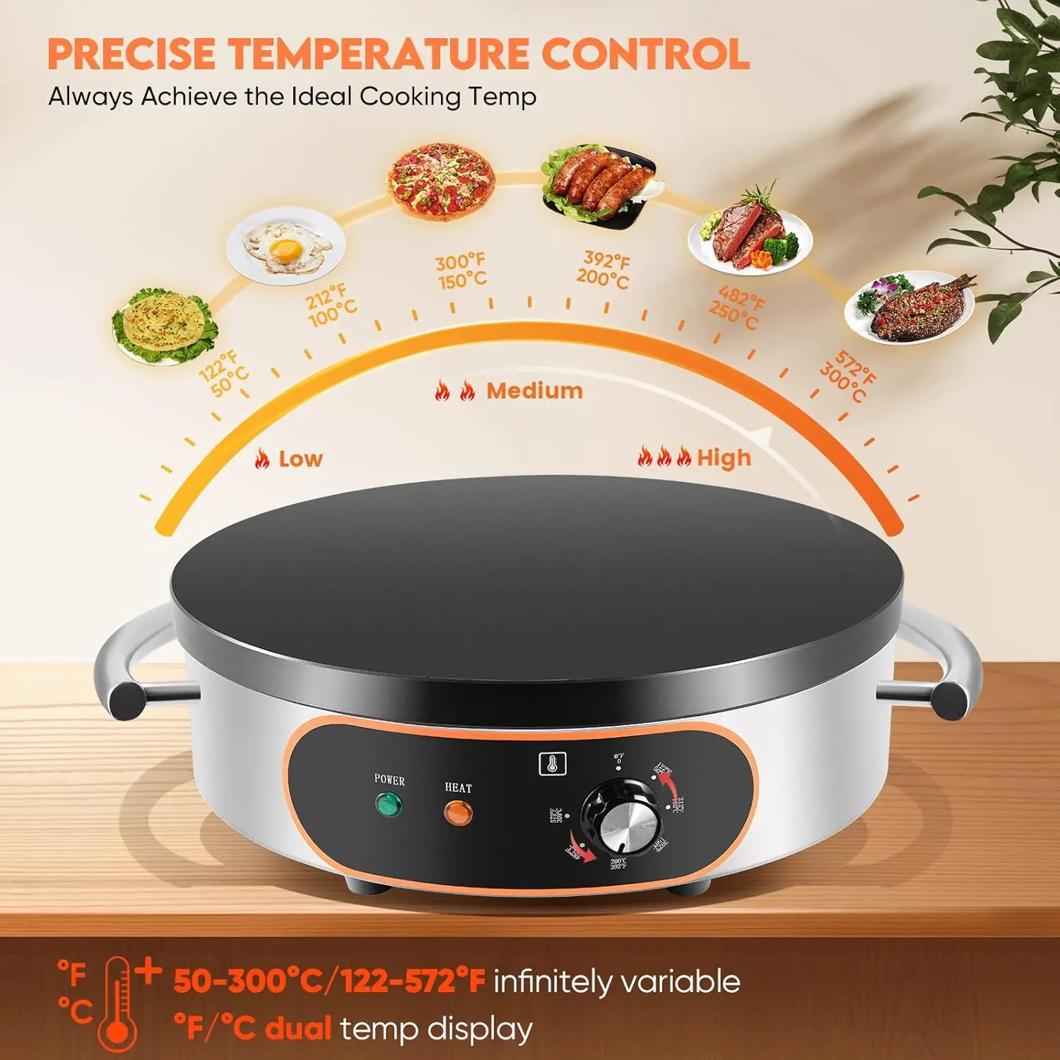 Commercial Crepe Maker, 16" Non-Stick 2000W Electric Crepe Machine Adjustable Temperature Control, Thickened Cast Iron Cooking S 3