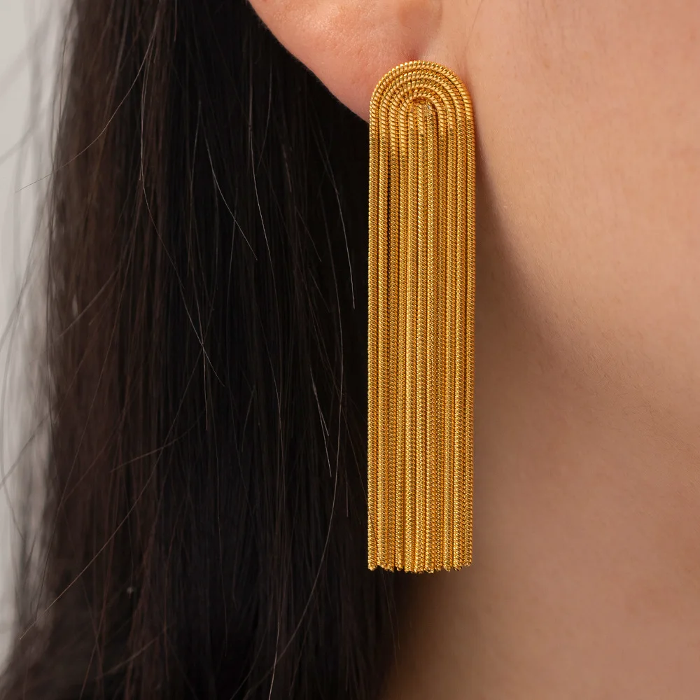 

Stainless Steel PVD 18K Gold Plated Tarnish Long Tassel Dropping Earrings For Woman Jewelry Wholesale Summer Trendy