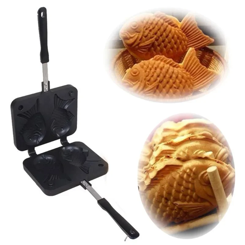 

Japanese Non-Stick Taiyaki Fish-Shaped Bakeware Waffle Pan Maker 2 Molds Cake Baking Tools for Home