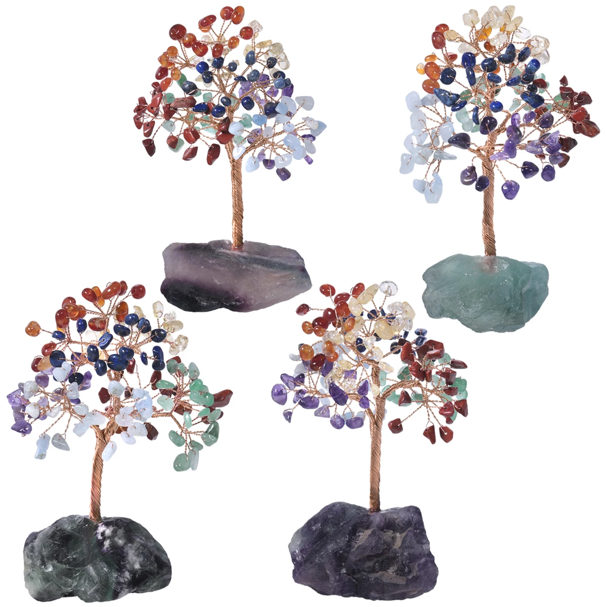 Natural Amethyst Crystal Money Tree With Rough Gemstone Fluorite Base For Luck Wealth Home Decoration Office Ornaments