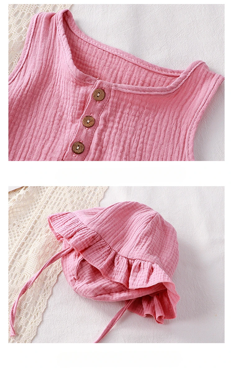 2Pcs Summer Solid Newborn Baby 100% Cotton Linen Bodysuits Boy Girl Sleeveless Romper Jumpsuit Soft Skin-friendly Thin Comfy